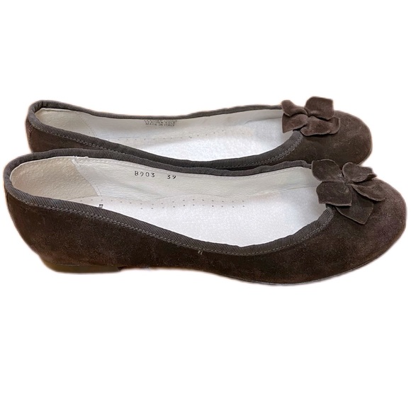 Calzoleria Tuscana Handcrafted Brown Leather Ballet Flat w/ Rosettes Size 8 - Picture 1 of 11